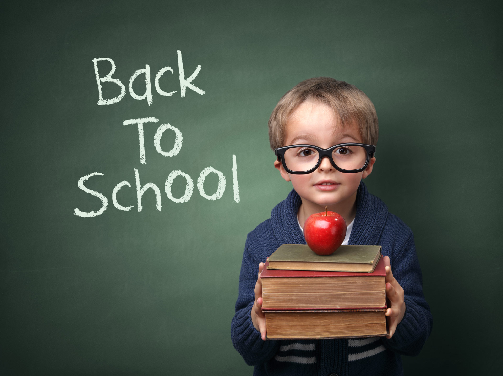 Back-to-School Boy with Books and Apple